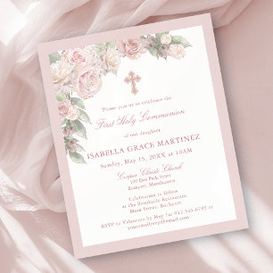 Lámina Invitación para Primera Comunión con flores de ros