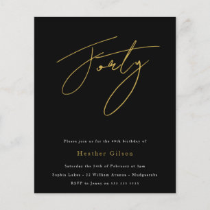 Lámina Invitación por 40 cumpleaños a Black & Gold Script
