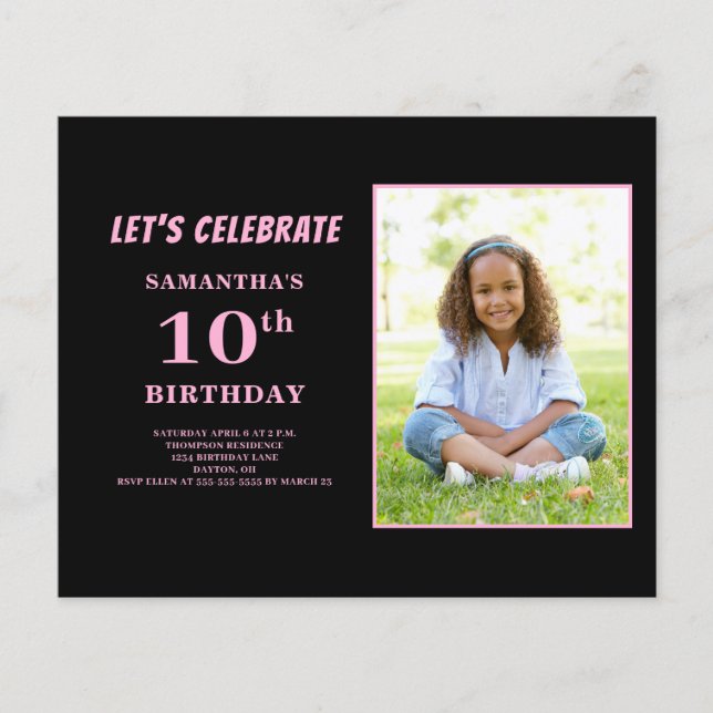 Lámina Invitación por cumpleaños a Budget Pink Photo 10 (Anverso)