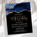 Lámina Invitación por cumpleaños a la Agata de Oro Azul c<br><div class="desc">Esta moderna invitación de cumpleaños número 40 muestra una imagen acuarela de un ágate gede en tonos azules con falsos toques de oro. Las palabras "Cumpleaños 40" aparecen en un falso purpurina de oro en letra decorativa moderna de escritura a mano. Personalizar con el nombre del honorario en texto de...</div>