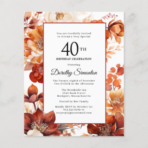 Lámina Invitación por cumpleaños número 40 de las flores