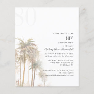 Lámina Invitación presupuestal de Palm Trees 80 cumpleaño