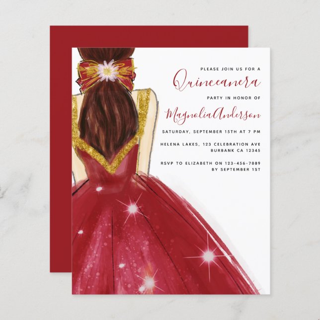 Lámina Invitación presupuestal para el Vestido Rojo Quinc (Anverso / Reverso)