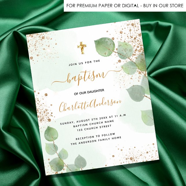 Lámina Invitación presupuestaria de bautismo eucalipto ve (Subido por el creador)