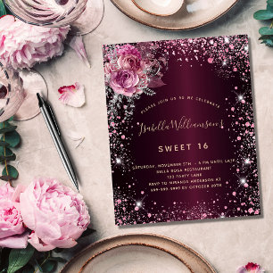 Lámina Invitación presupuestaria de cumpleaños burgundy c