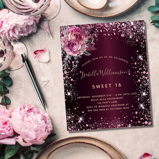 Lámina Invitación presupuestaria de cumpleaños burgundy c (Subido por el creador)