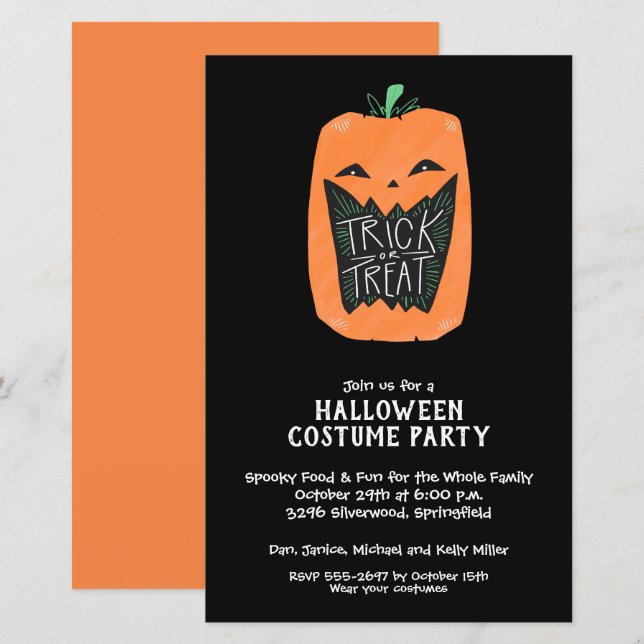 Lámina Invitación presupuestaria de Halloween con calabaz (Anverso / Reverso)