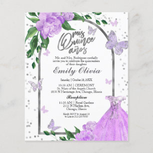 Lámina Invitación presupuestaria de Quinceanera Butterfly
