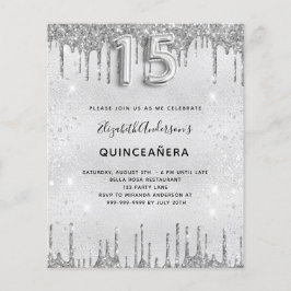 Lámina Invitación presupuestaria de Quinceanera Silver pu