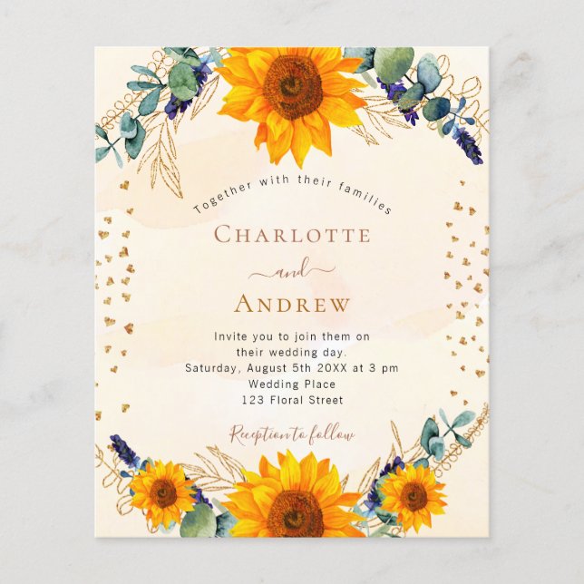 Lámina Invitación presupuestaria del boda Sunflowers euca (Anverso)