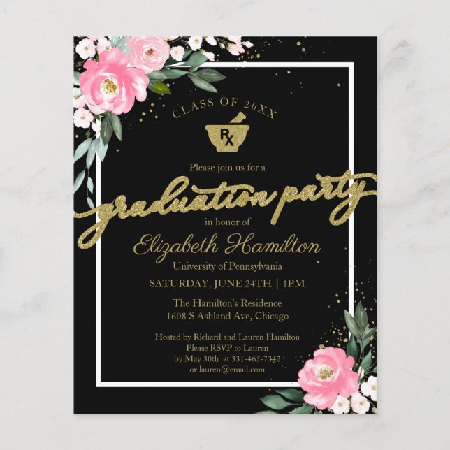 Lámina Invitación presupuestaria Fiesta de farmacia  Flor (Anverso)