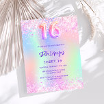 Lámina Invitación presupuestaria Holográfica Morada Dulce<br><div class="desc">Invitación a una fiesta de Sweet 16, chica y femenina. Delante: Un fondo de color arcoiris y holográfico en color morado, rosa, verde menta. Decorada con un confetti rosa oscuro. Personalice y agregue un nombre y detalles del fiesta. El nombre está escrito con un guión de estilo con letras a...</div>