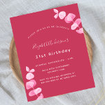 Lámina Invitación presupuestaria para cumpleaños magenta<br><div class="desc">Un fondo de magenta,  decorado con tallos de eucalipto,  brotes. Personalice y agregue un nombre,  edad y detalles del fiesta.</div>