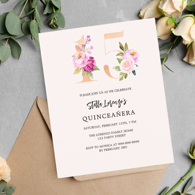 Lámina Invitación presupuestaria Quinceanera floral de du (Subido por el creador)