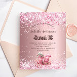 Lámina Invitación presupuestaria Sweet 16 de transporte r<br><div class="desc">Un fondo de degradado rosa oscuro decorado con chispas falsas,  confeti y una romántica carroza vintage. Personalice y agregue su nombre,  detalles de fiesta. 1 hoja = 1 borde impreso de invitación al borde.</div>