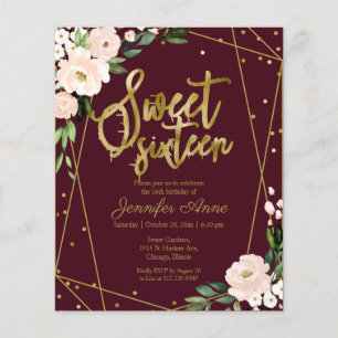 Lámina Invitación Presupuesto Cumpleaños 16 Dorado Burgun