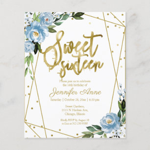 Lámina Invitación Presupuesto Dulces 16 Floral Polvo Dora