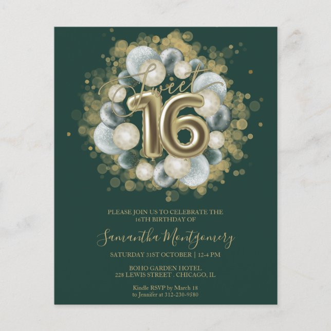 Lámina Invitación Presupuesto Globos de Papel de Oro Cump (Anverso)