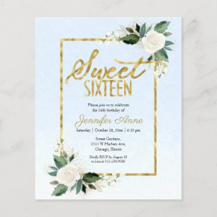 Lámina Invitación Presupuesto Sweet 16 Floral en Azul Pol