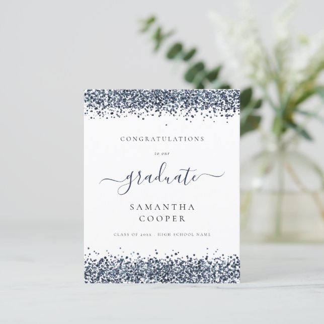 Lámina Invitación Purpurina Azul de la graduación 2024 (Anverso de pie)