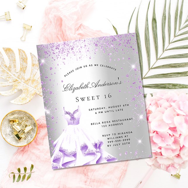 Lámina Invitación purpurina de vestido dulce 16 de color  (Subido por el creador)