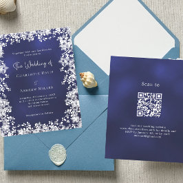 Lámina Invitación QR a la boda de invierno con copos de n