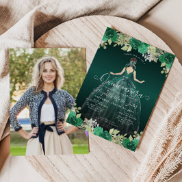 Lámina Invitación Quinceanera a foto verde de esmeralda p