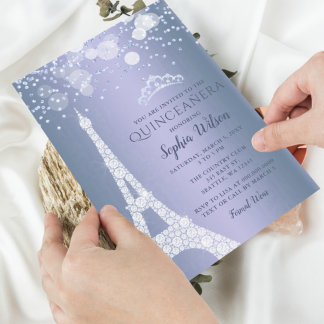 Lámina Invitación Quinceañera Azul de la Torre Eiffel Pre