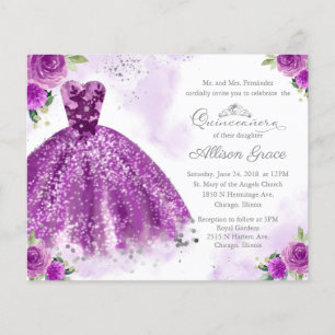 Lámina Invitación Quinceañera Bilingüe Púrpura Presupuest