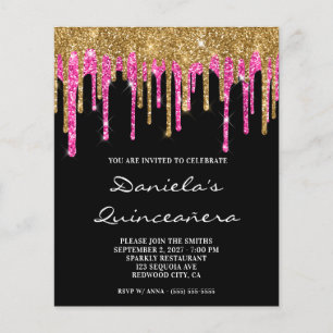 Lámina Invitación Quinceañera con Brillo Rosa Dorado