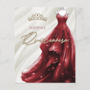 Lámina Invitación Quinceañera con vestimenta roja borgoño