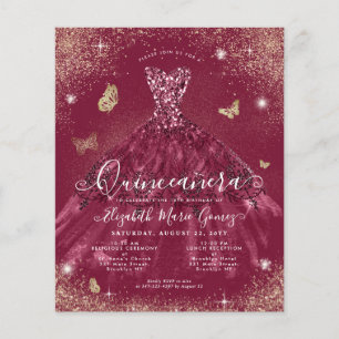 Lámina Invitación Quinceanera de la bata de oro rojo de B