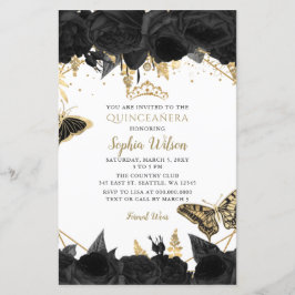 Lámina Invitación Quinceañera de la mariposa de oro negro