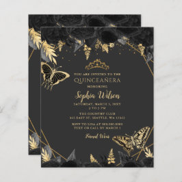 Lámina Invitación Quinceañera de la mariposa de oro negro