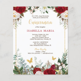 Lámina Invitación Quinceañera de mariposa floral roja pre
