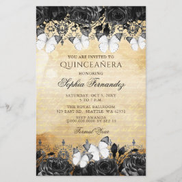 Lámina Invitación Quinceañera de mariposa negra de presup