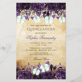 Lámina Invitación Quinceañera de mariposa púrpura de pres