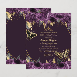 Lámina Invitación Quinceañera de mariposa púrpura de pres