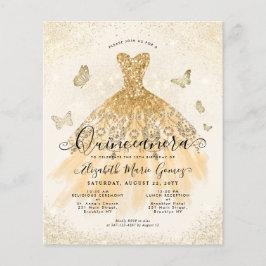 Lámina Invitación Quinceanera de oro ligero clásico de pr