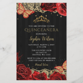 Lámina Invitación Quinceañera de Oro Negro Roses Roses Ro