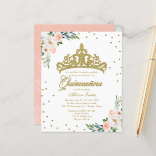 Lámina Invitación Quinceanera de presupuesto Tíara de oro