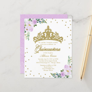 Lámina Invitación Quinceanera de presupuesto Tíara de oro