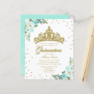 Lámina Invitación Quinceanera de presupuesto Tíara de oro