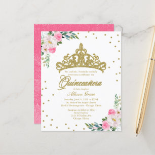 Lámina Invitación Quinceanera de presupuesto Tíara de oro