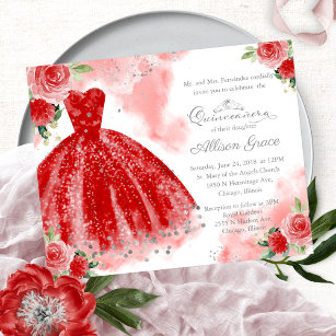 Lámina Invitación Quinceanera de presupuesto vestido rojo