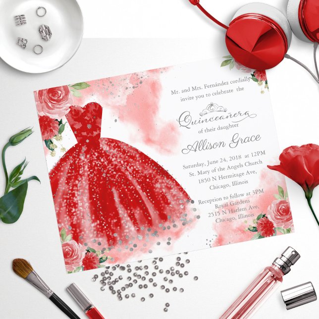 Lámina Invitación Quinceanera de presupuesto vestido rojo (Subido por el creador)