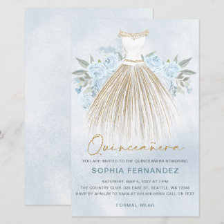 Lámina Invitación Quinceañera Dusty Blue Gold