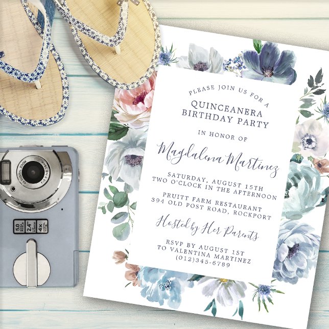 Lámina Invitación Quinceanera floral azul turquesa (Subido por el creador)