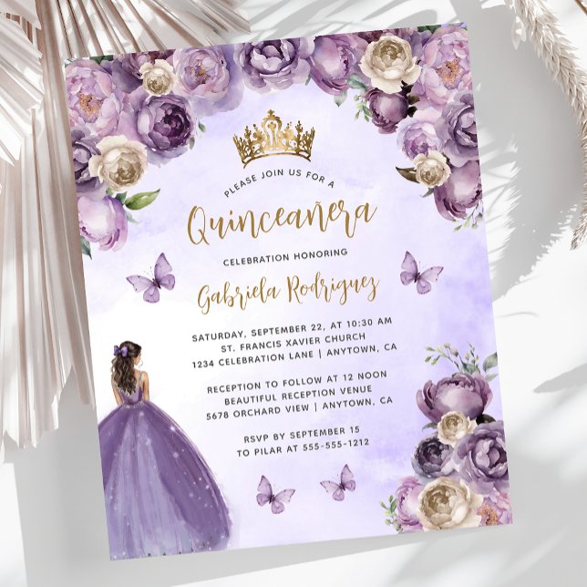 Lámina Invitación Quinceañera floral de marfil morado de  (Subido por el creador)