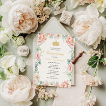 Invitación Quinceañera floral de oro rosado de pre